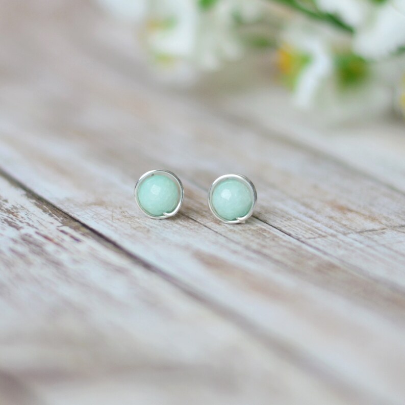Jade Sterling Silver Stud Earrings Seafoam Green Minimal Etsy