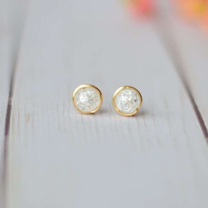 Quartz stud earrings April birthstone jewelry Sterling silver / Gold filled crackle quartz post earrings Birthday gifts for women image 5