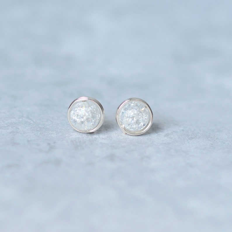 Quartz stud earrings April birthstone jewelry Sterling silver / Gold filled crackle quartz post earrings Birthday gifts for women image 7