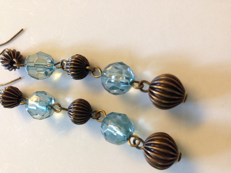 Copper beads Blue earrings Blue bead and copper earrings Dangles TBFB0801 Blue jewelry Dangly earrings Copper earrings.Copper jewelry