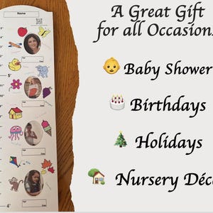 Wood Height Growth Chart for Kids Nursery Wall  – 42"x8" Ruler with Photo Frames