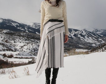 Striped Woven Cotton Fringe Skirt by Kate Stoltz/ Made to Measure