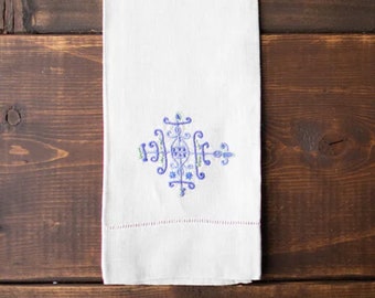 Linen Tea Towels - Veve Legba- Hand Embroidered