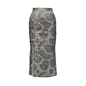 Silver Paisley Pencil Skirt/ Mini, Above Knee or Midi Length with silk charmeuse lining and hand finished details