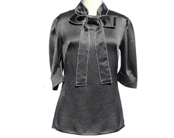 Crystal Bow Hammered Silk Blouse by Kate Stoltz
