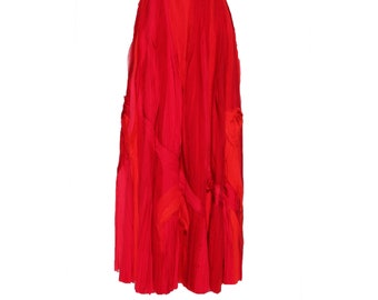 Red Painterly Bias Silk Chiffon Skirt