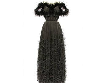 Couture Basketweave Silk Chiffon Feather Gown by Kate Stoltz