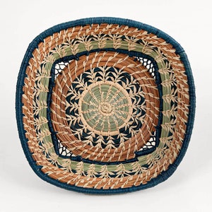 Micaela Basket with Handwoven Mint and Pine Green Detail