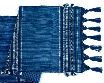 Blue and Whte Ikat Handwoven Table Runner