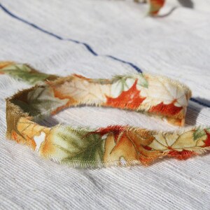Autumn Leaves Frayed Cotton Ribbon Made in USA / Thanksgiving Gift Wrapping Ribbon