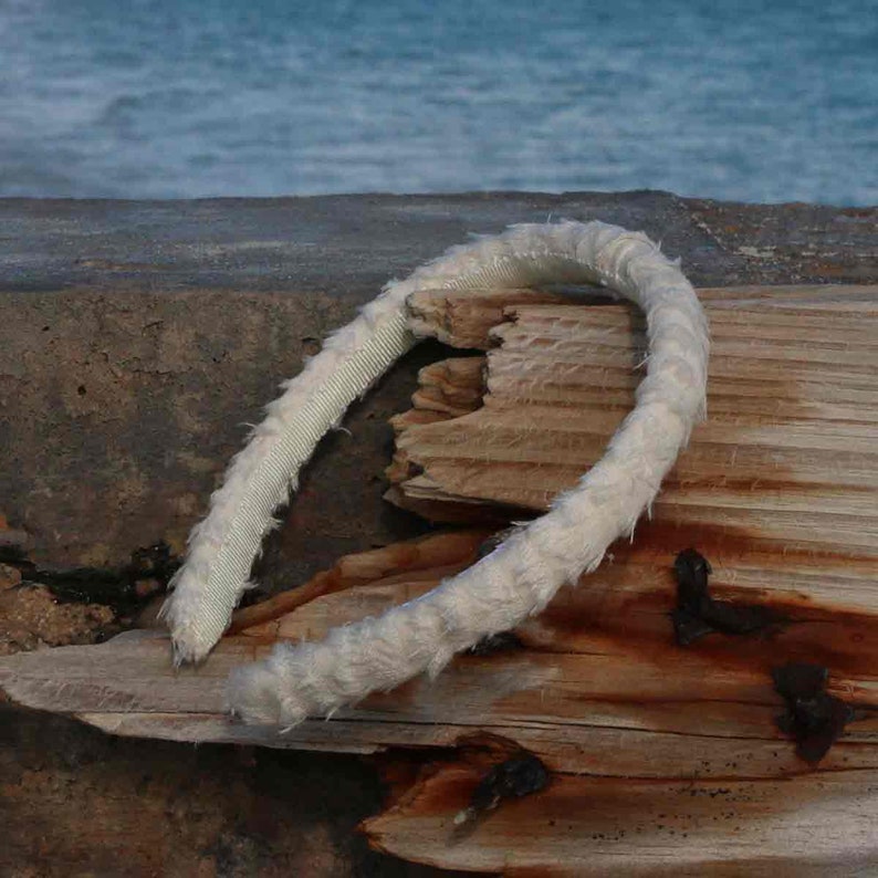 Frayed White Linen Headband hand finished with Grosgrain image 9