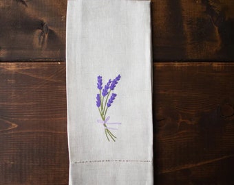 Lavender Linen Tea Towels - Hand Embroidered