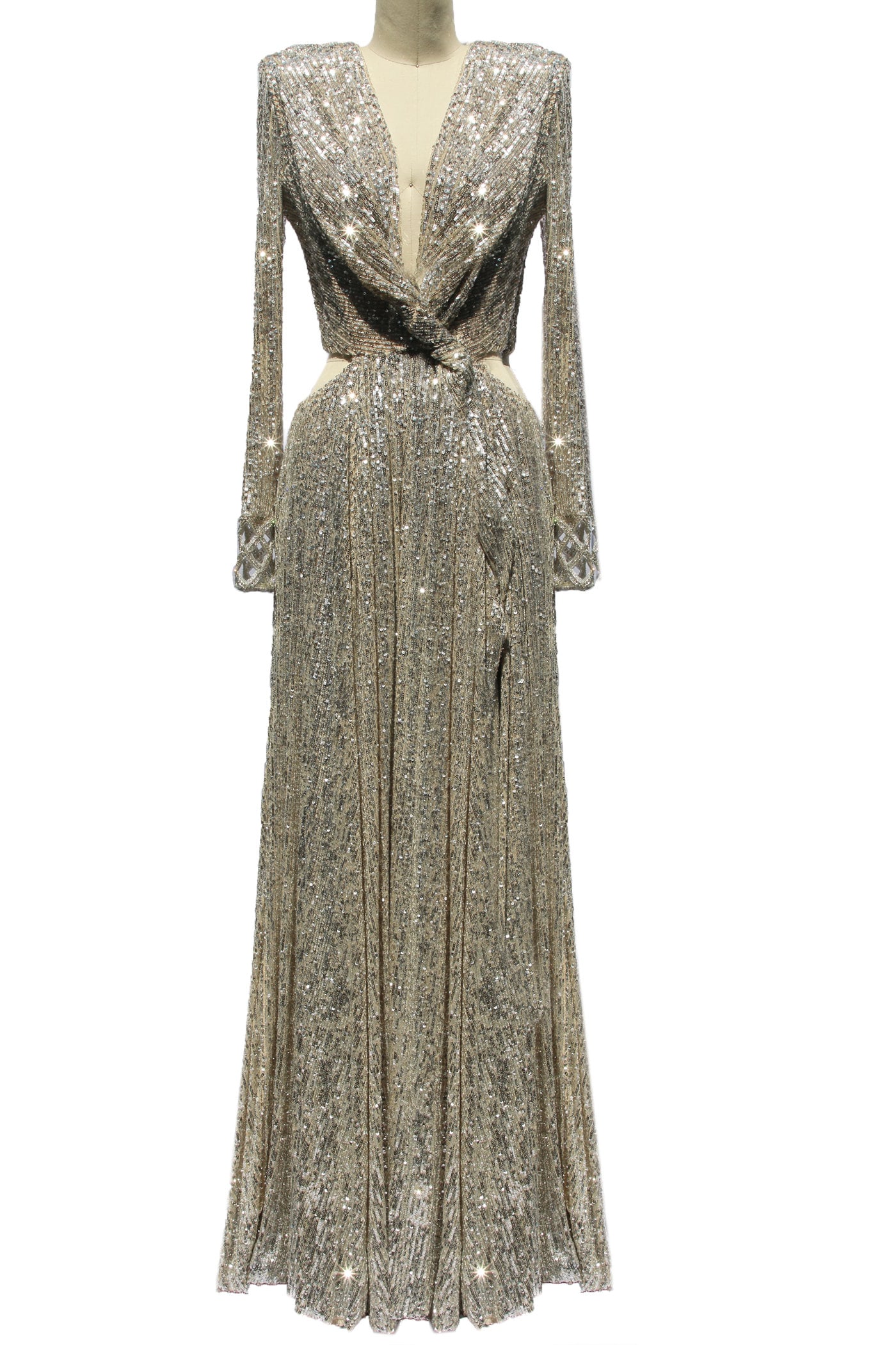 chinese dress ladies Rose Gold Long Sleeve Lace Up Sequined Maxi Dress main image 0