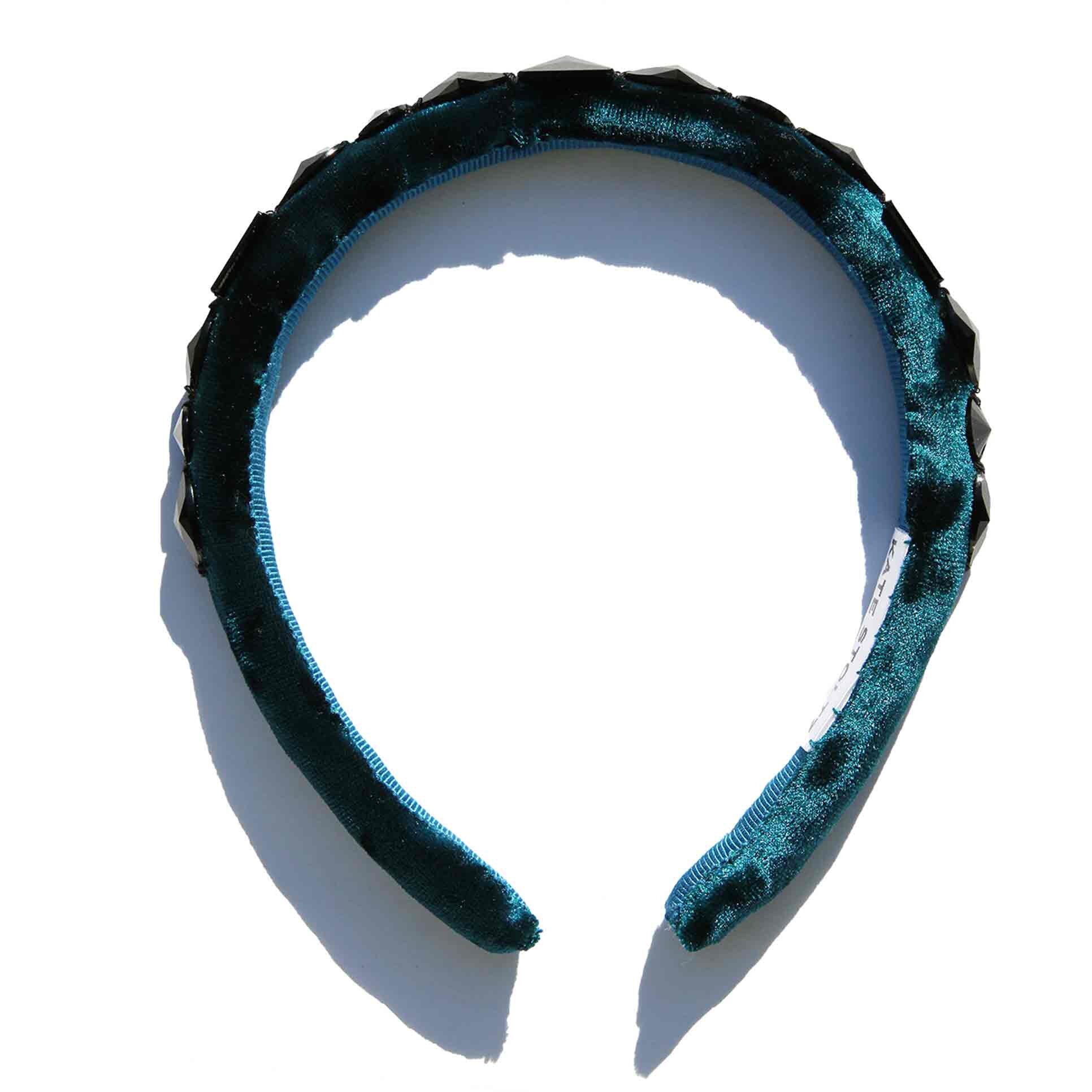 Embellished Black Velvet Headband with Emerald Crystal Accents Can main image 4