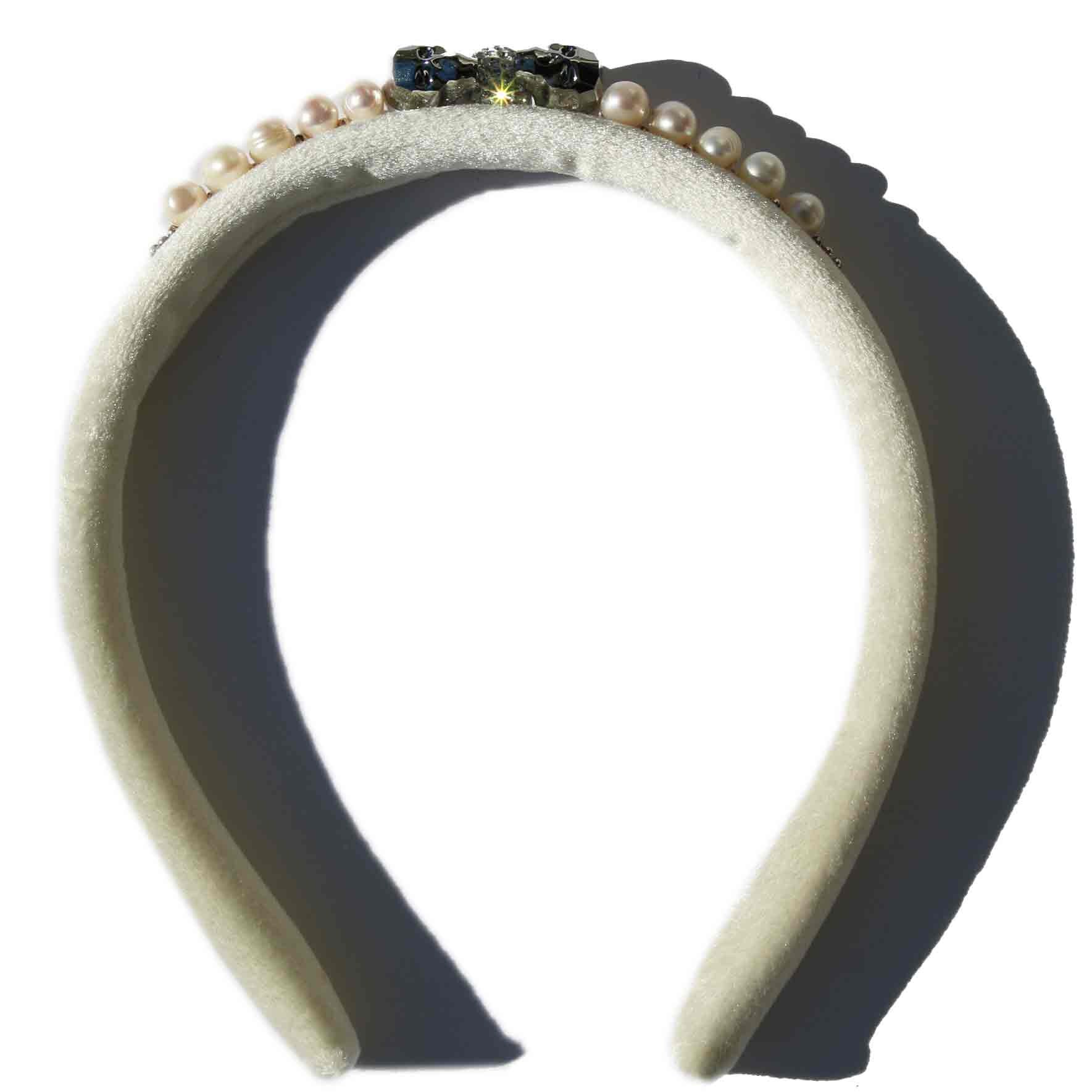 【of Lavishe】Olivia Suede Velvet Fresh Water Pearl Headband JET PEARL EMBELLISHED VELVET GIGI HEADBAND - Lele Sadoughi