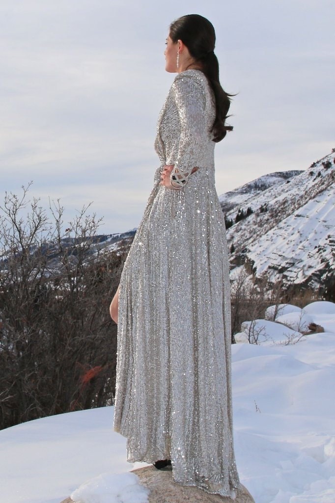 sparkly silver dress long Sexy Silver Sequin Mermaid Evening Dress Formal Gown