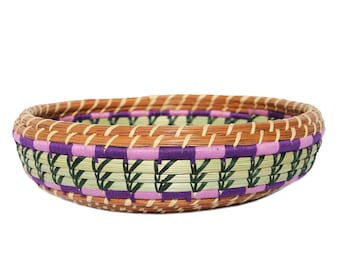 Aurora / 2 Sizes/ Bowl Basket with Handwoven Purple, Lavendar and Green Detail