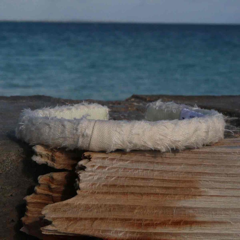 Frayed White Linen Headband hand finished with Grosgrain image 8