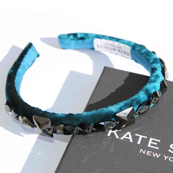 Black Crystal Embellished Velvet Headband / 9 Velvet Color  display picture 2