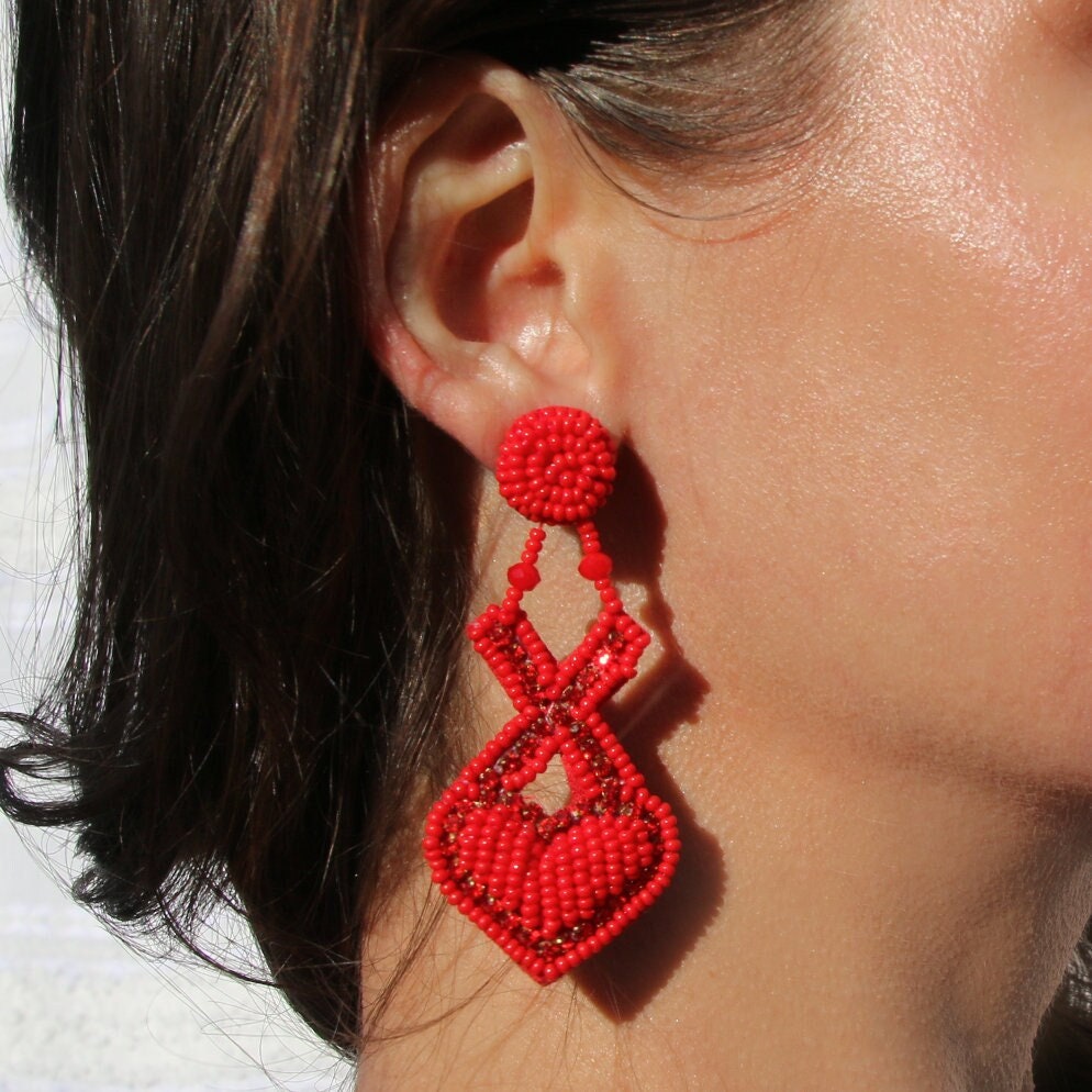 Set 6/9 Paia Orecchini San Valentino Donna A Cuore - Pendenti Con Perline, Nappe E Strass - Rossi E Rosa - Regalo Per Moglie E Amiche
