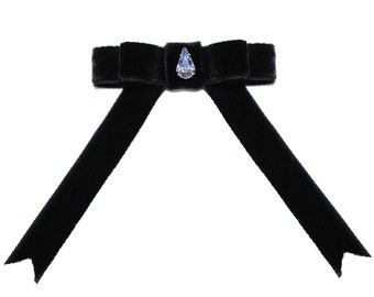 Blue Sapphire Black Velvet Hair-bow Clip