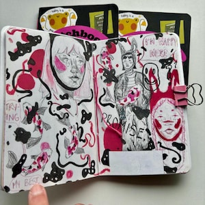 Sketchbook Zine - Alternative Art Book, Drawings, Collage, Mixed Media Journal | Pocket Sized Doodles for Inspiration | Gifts for Creatives