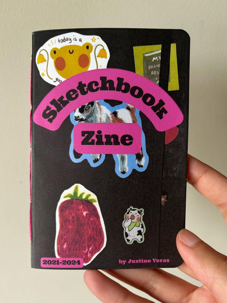 Sketchbook Zine - Alternative Art Book, Drawings, Collage, Mixed Media Journal | Pocket Sized Doodles for Inspiration | Gifts for Creatives