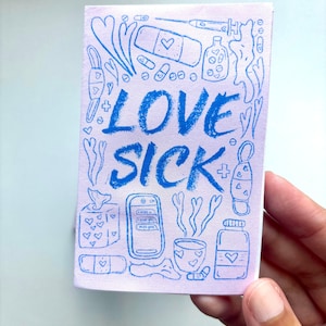 Love Sick Mini Zine: Sapphic Lesbian Romance Comic Book Gift | Long Distance, COVID Cautious, Pandemic