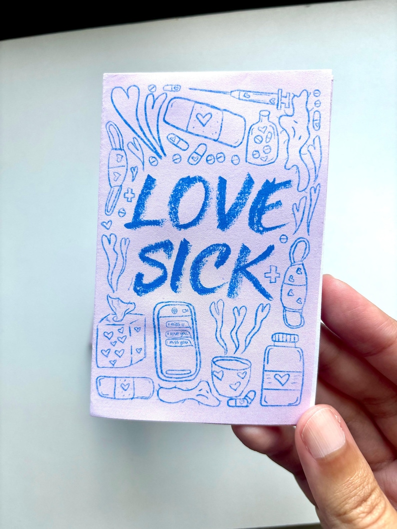 Love Sick Mini Zine: Sapphic Lesbian Romance Comic Book Gift | Long Distance, COVID Cautious, Pandemic