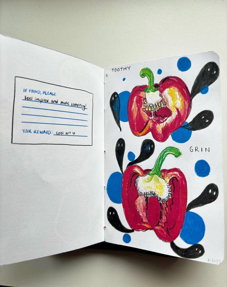 Sketchbook Zine - Alternative Art Book, Drawings, Collage, Mixed Media Journal | Pocket Sized Doodles for Inspiration | Gifts for Creatives
