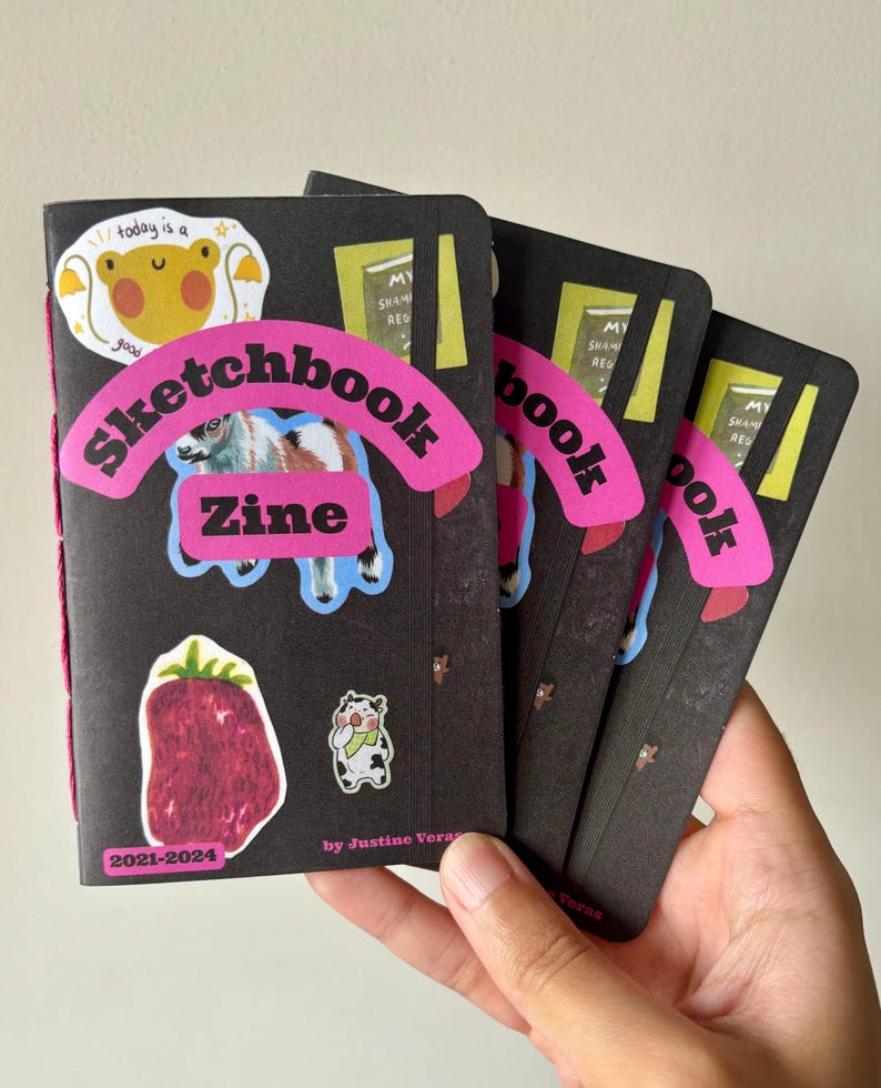 Sketchbook Zine - Alternative Art Book, Drawings, Collage, Mixed Media Journal | Pocket Sized Doodles for Inspiration | Gifts for Creatives