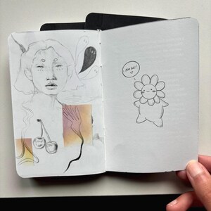 Sketchbook Zine - Alternative Art Book, Drawings, Collage, Mixed Media Journal | Pocket Sized Doodles for Inspiration | Gifts for Creatives