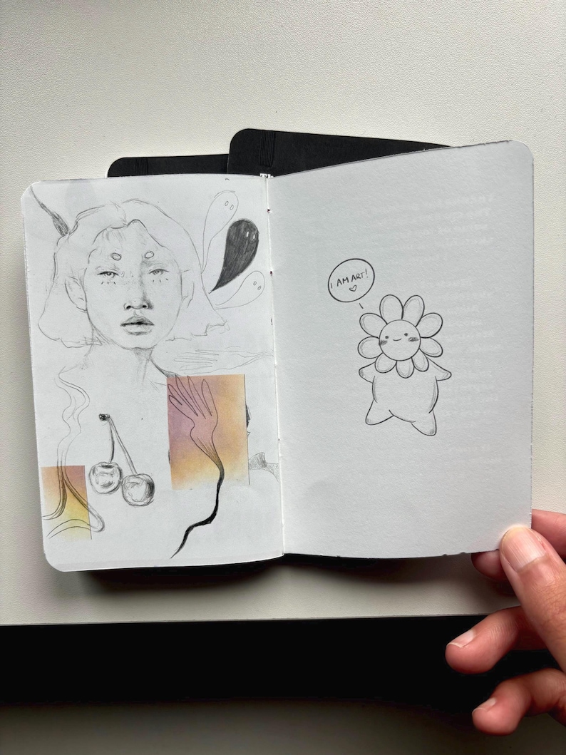 Sketchbook Zine - Alternative Art Book, Drawings, Collage, Mixed Media Journal | Pocket Sized Doodles for Inspiration | Gifts for Creatives