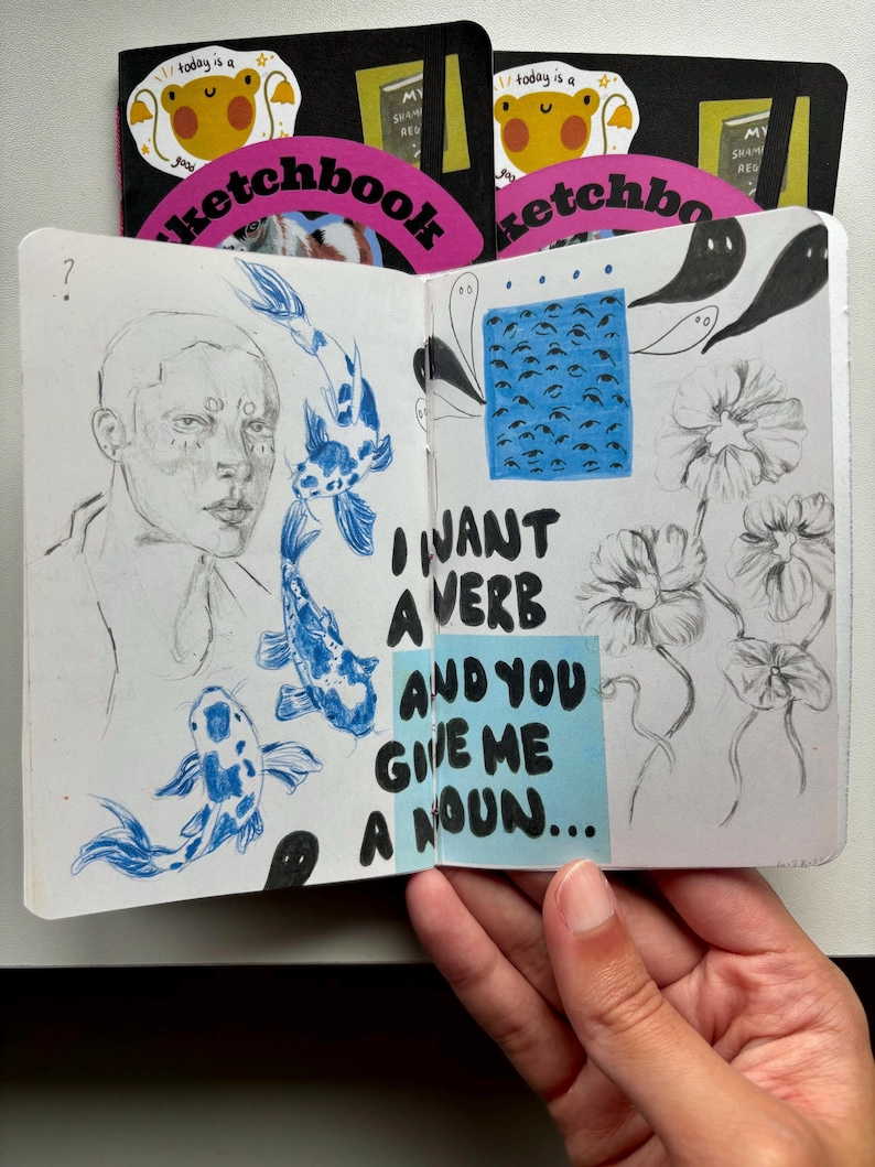 Sketchbook Zine - Alternative Art Book, Drawings, Collage, Mixed Media Journal | Pocket Sized Doodles for Inspiration | Gifts for Creatives