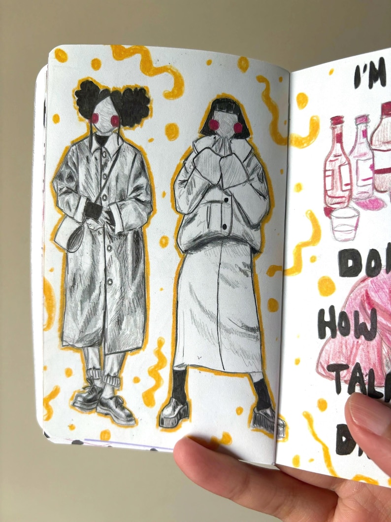 Sketchbook Zine - Alternative Art Book, Drawings, Collage, Mixed Media Journal | Pocket Sized Doodles for Inspiration | Gifts for Creatives