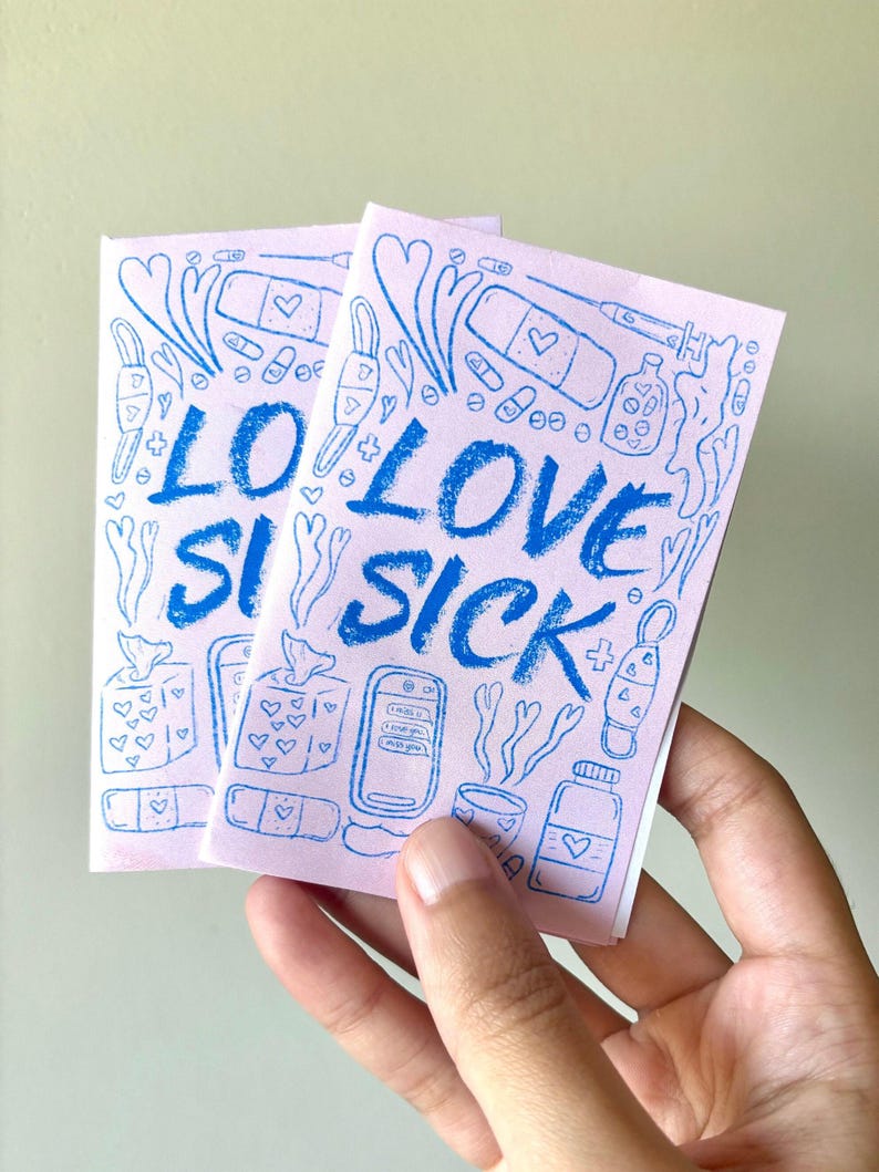 Love Sick Mini Zine: Sapphic Lesbian Romance Comic Book Gift | Long Distance, COVID Cautious, Pandemic