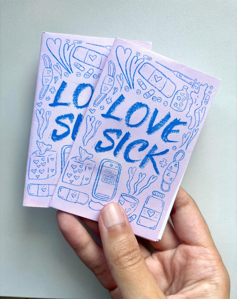 Love Sick Mini Zine: Sapphic Lesbian Romance Comic Book Gift | Long Distance, COVID Cautious, Pandemic