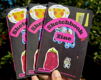 Sketchbook Zine - Alternative Art Book, Drawings, Collage, Mixed Media Journal | Pocket Sized Doodles for Inspiration | Gifts for Creatives