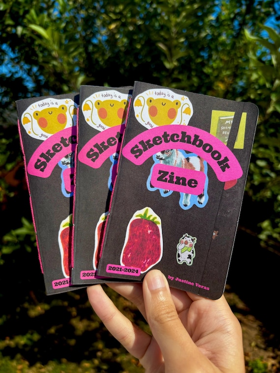 Sketchbook Zine - Alternative Art Book, Drawings, Collage, Mixed Media Journal | Pocket Sized Doodles for Inspiration | Gifts for Creatives