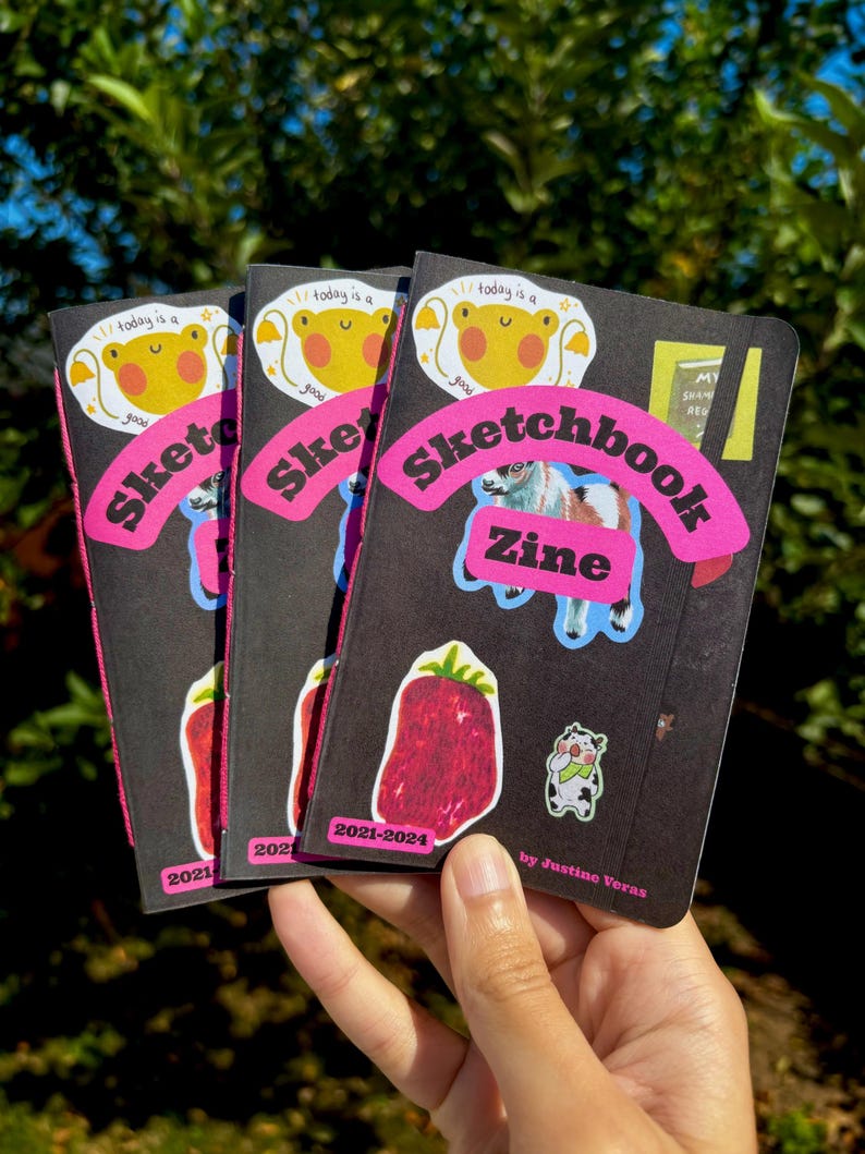 Sketchbook Zine - Alternative Art Book, Drawings, Collage, Mixed Media Journal | Pocket Sized Doodles for Inspiration | Gifts for Creatives