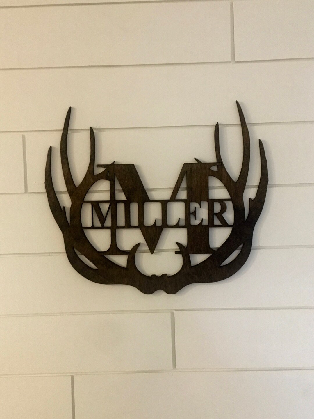 Laser Cut Antler Monogram With Name Custom Monogram Wood Etsy