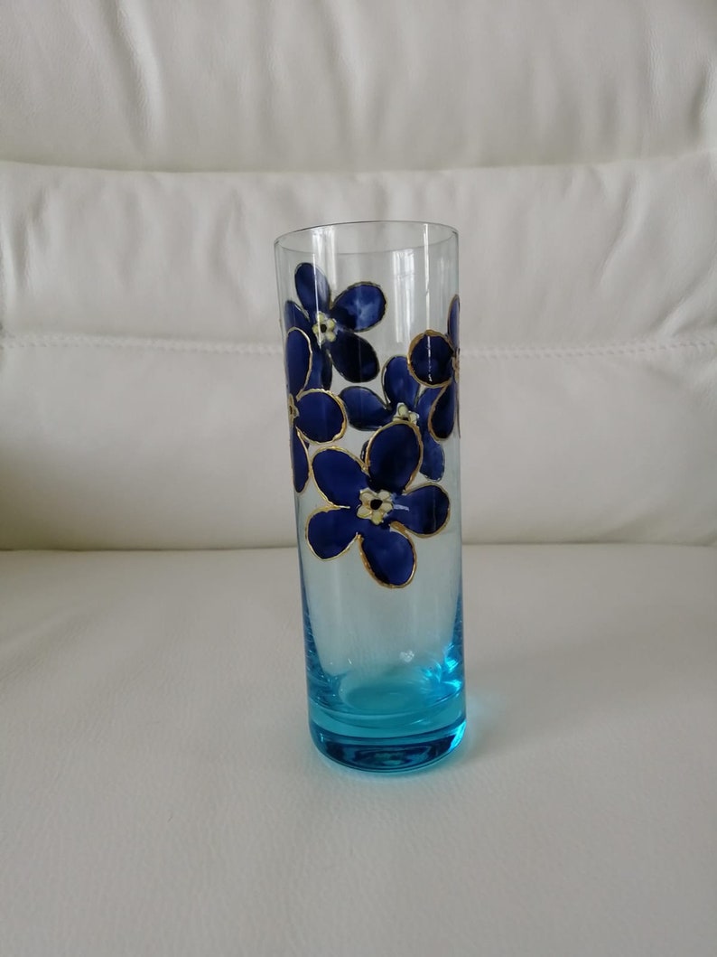 Hand Painted Glass Vase Flower Vase Painted With Forget Me Etsy