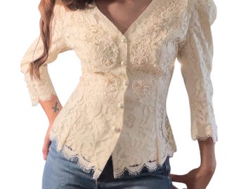 Cachet by Bari Protas Ivory Pearl Lace Skirt Suit