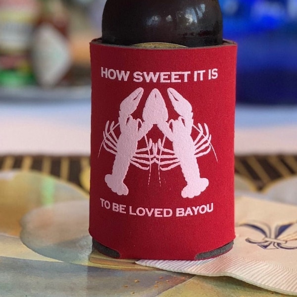 QUICK SHIP! Crawfish Themed Can Holder. How Sweet It Is To Be Loved Bayou Coozie. Cajun Favor Cozie. Red Huggers Weddings Engagement Party.