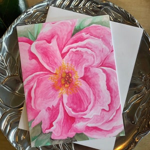 IN MAGAZZINO Set di cancelleria stampata a tema peonia. Biglietti di auguri floreali. Merci Beaucoup. Biglietti di pittura ad acquerello. Fiore rosa shocking.