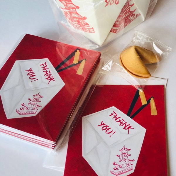 AUF LAGER Bedruckte Grußkarten zum Thema chinesisches Essen. Chinesische Take-Out Box Briefpapier. Nostalgische Dankesnotizen.