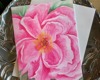 IN STOCK Printed Peony Themed Stationery Set. Floral Paper Notecards. Merci Beaucoup. Watercolor Painting Cards. Hot Pink Flower.