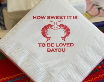 IN STOCK! Shrimp Boil Cocktail Napkins. How Sweet It Is To Be Loved Bayou. Louisiana Cajun Wedding. Seafood Theme Engagement Party Beverages