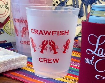 IN STOCK Crawfish Crew Themed Party Cups.  Frosted Disposable Plastic Glasses. Crawfish Boil Beer Cups. Louisiana Gift. Engagement Party