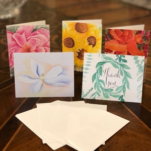 Mixed Floral Design Stationery Set. Watercolor Flowers Notecards. Variety Pack of Floral Thank You Notes. Ready to ship watercolor notecards